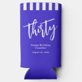Eenvoudig Blauw en Wit 30ste Verjaardagsfeest Seltzer Blikjeskoeler (Achterkant)