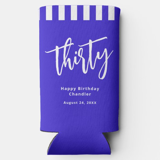 Eenvoudig Blauw en Wit 30ste Verjaardagsfeest Seltzer Blikjeskoeler (Achterkant)