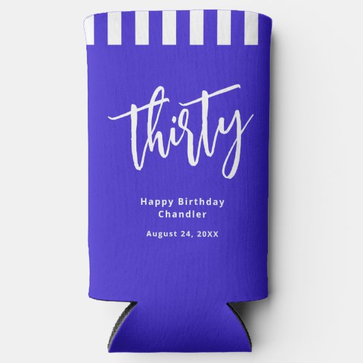 Eenvoudig Blauw en Wit 30ste Verjaardagsfeest Seltzer Blikjeskoeler (Voorkant)