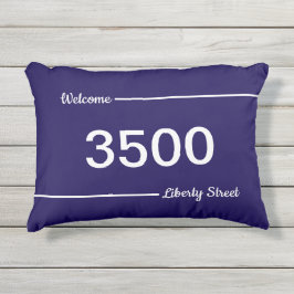 Eenvoudig blauw en wit adres huisnummer buitenkussen