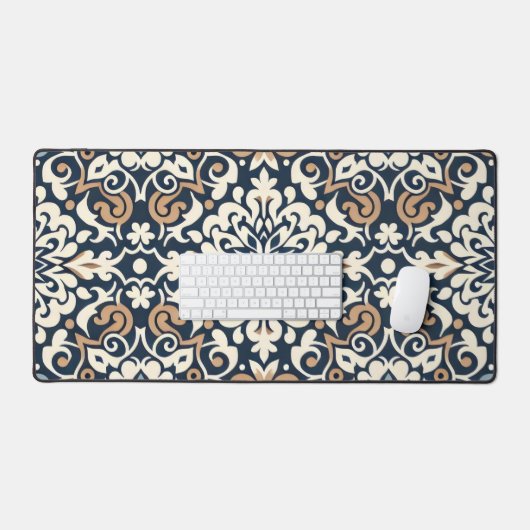 Eenvoudig Blauw en Wit Batik patroon Bureaumat (Keyboard & Muis)