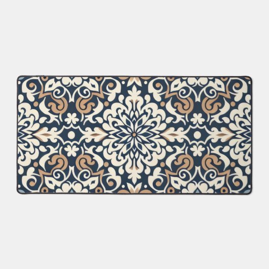 Eenvoudig Blauw en Wit Batik patroon Bureaumat (Voorkant)