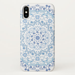 Eenvoudig blauw en wit Elegant Bloemen Mandala Case-Mate iPhone Case