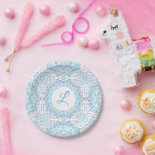 Eenvoudig blauw en wit Elegant Bloemen Mandala Papieren Bordje (Feest)