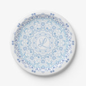 Eenvoudig blauw en wit Elegant Bloemen Mandala Papieren Bordje (Voorkant)