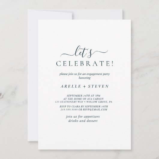Eenvoudig blauw en wit Engagement feest Kaart (Voorkant)