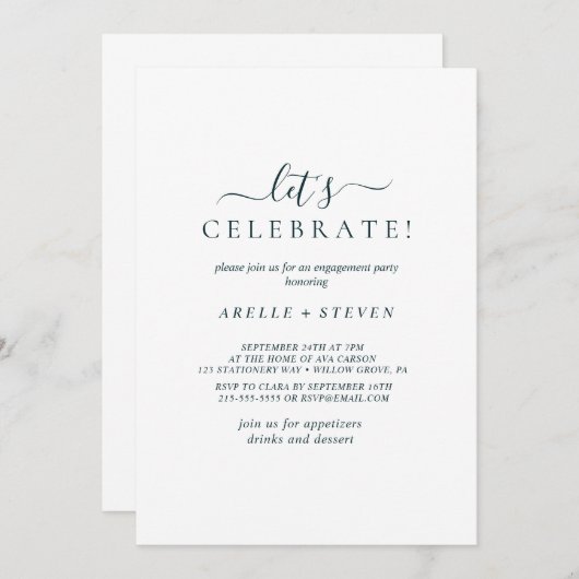 Eenvoudig blauw en wit Engagement feest Kaart (Voorkant / Achterkant)