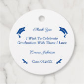 Eenvoudig blauw en wit Gepersonaliseerd Afstuderen Bedankjes Labels (Voorkant)