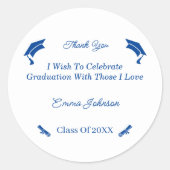 Eenvoudig blauw en wit Gepersonaliseerd Afstuderen Ronde Sticker (Voorkant)