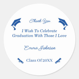 Eenvoudig blauw en wit Gepersonaliseerd Afstuderen Ronde Sticker