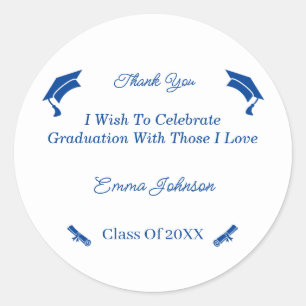 Eenvoudig blauw en wit Gepersonaliseerd Afstuderen Ronde Sticker