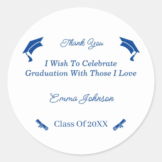 Eenvoudig blauw en wit Gepersonaliseerd Afstuderen Ronde Sticker (Voorkant)