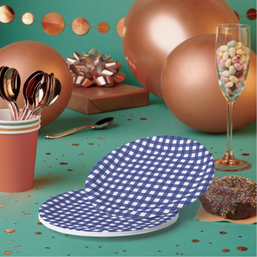Eenvoudig blauw en wit geruite patroon papieren bordje (Multi)