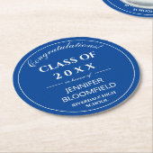 Eenvoudig blauw en wit Modern 2025 Afstuderen Ronde Kartonnen Onderzetter (Gebogen)