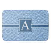 Eenvoudig blauw en wit modern geometrisch monogram badmat (Voorkant)