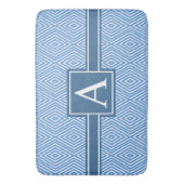 Eenvoudig blauw en wit modern geometrisch monogram badmat (Voorkant Verticaal)