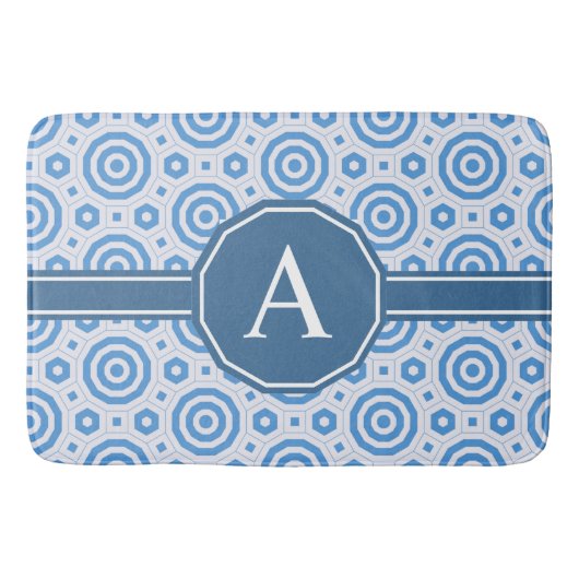 Eenvoudig blauw en wit modern geometrisch monogram badmat (Voorkant)