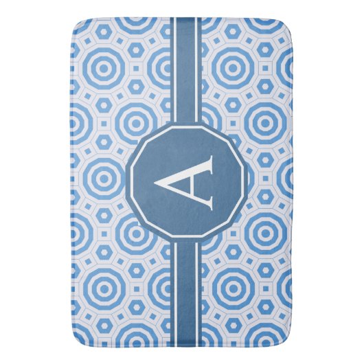 Eenvoudig blauw en wit modern geometrisch monogram badmat (Voorkant Verticaal)