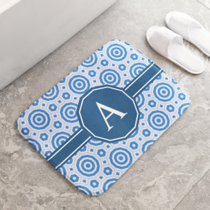Eenvoudig blauw en wit modern geometrisch monogram badmat