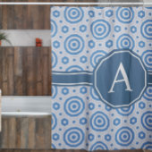 Eenvoudig blauw en wit modern geometrisch monogram douchegordijn