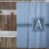 Eenvoudig blauw en wit modern geometrisch monogram douchegordijn