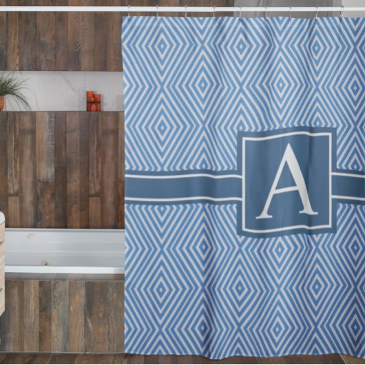 Eenvoudig blauw en wit modern geometrisch monogram douchegordijn