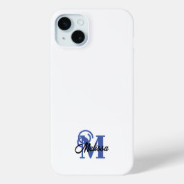 Eenvoudig Blauw en Wit monografisch iPhone 15 Mini Hoesje