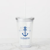 Eenvoudig blauw en wit nautisch anker gepersonalis acryl drinkbeker (Voorkant)