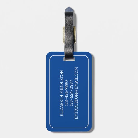 Eenvoudig blauw en wit nautisch anker gepersonalis bagagelabel (Achterkant verticaal)