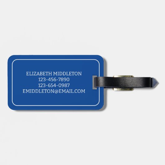 Eenvoudig blauw en wit nautisch anker gepersonalis bagagelabel (Achterkant horizontaal)