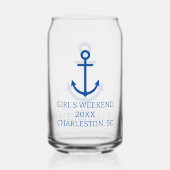Eenvoudig blauw en wit nautisch anker gepersonalis blikvorm glas (Achterkant)