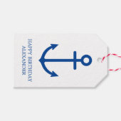 Eenvoudig blauw en wit nautisch anker gepersonalis cadeaulabel (Voorkant (Horizontaal))