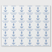 Eenvoudig blauw en wit nautisch anker gepersonalis cadeaupapier (Vlak)