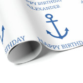 Eenvoudig blauw en wit nautisch anker gepersonalis cadeaupapier (Rol Hoek)