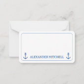 Eenvoudig blauw en wit nautisch anker gepersonalis notitiekaartje (Voorkant)