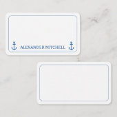 Eenvoudig blauw en wit nautisch anker gepersonalis notitiekaartje (Voorkant / Achterkant)