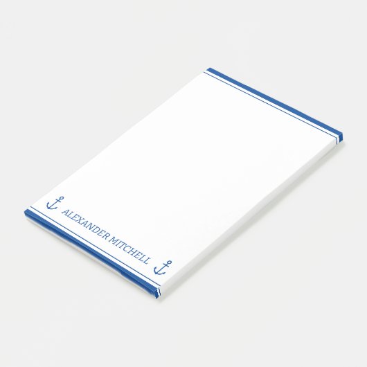 Eenvoudig blauw en wit nautisch anker gepersonalis post-it® notes (Schuin)