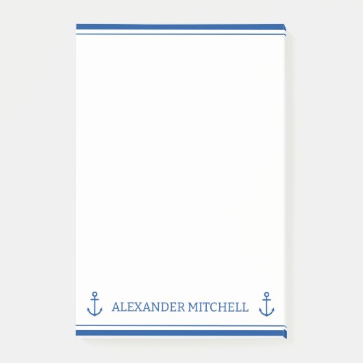 Eenvoudig blauw en wit nautisch anker gepersonalis post-it® notes (Voorkant)