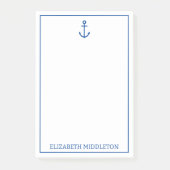 Eenvoudig blauw en wit nautisch anker gepersonalis post-it® notes (Voorkant)