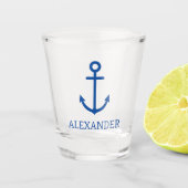 Eenvoudig blauw en wit nautisch anker gepersonalis shot glas (Voorkant)