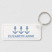 Eenvoudig blauw en wit nautisch anker gepersonalis sleutelhanger (Voorkant)