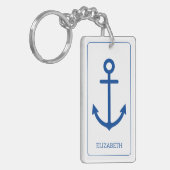 Eenvoudig blauw en wit nautisch anker gepersonalis sleutelhanger (Voorkant Links)