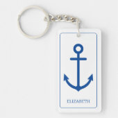 Eenvoudig blauw en wit nautisch anker gepersonalis sleutelhanger (Voorkant)