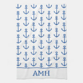 Eenvoudig blauw en wit nautisch anker gepersonalis theedoek (Verticaal)