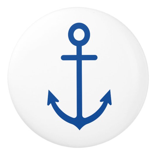 Eenvoudig blauw en wit nautisch anker keramische knop (Voorkant)