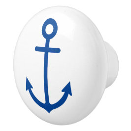 Eenvoudig blauw en wit nautisch anker keramische knop