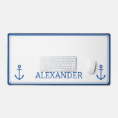 Eenvoudig blauw en wit nautisch anker monogram bureaumat (Keyboard & Muis)