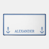 Eenvoudig blauw en wit nautisch anker monogram bureaumat (Voorkant)