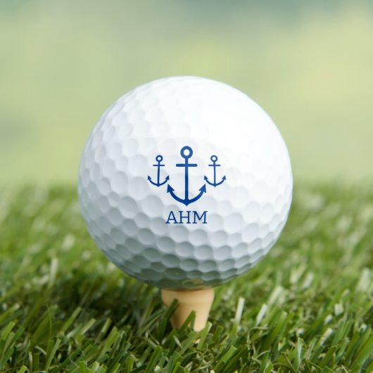 Eenvoudig blauw en wit nautisch anker monogram golfballen (Insitu Shirt)