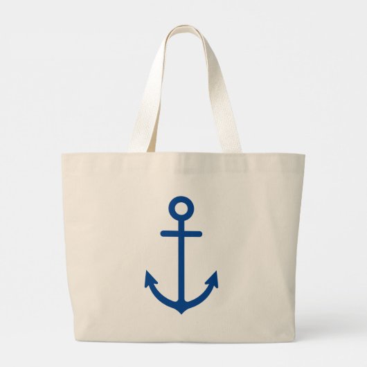Eenvoudig blauw en wit nautisch anker monogram grote tote bag (Achterkant)